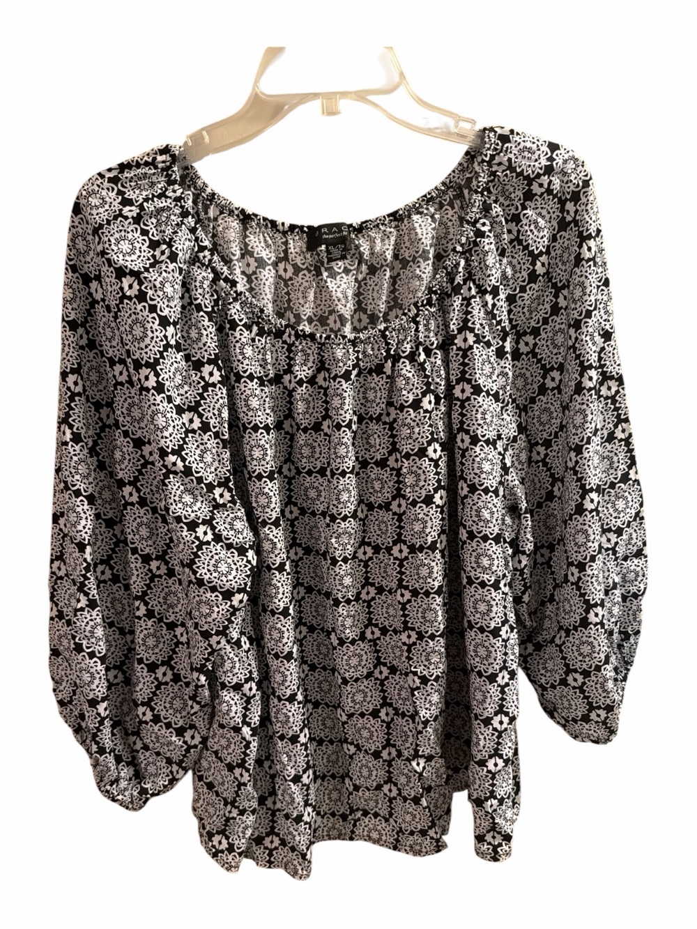 Grace Black and White Printed Peasant Blouse